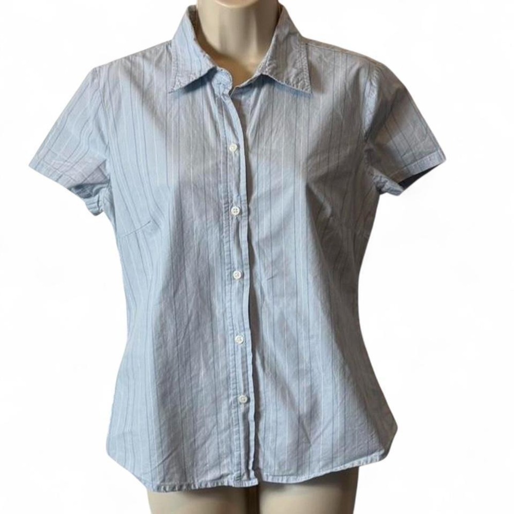 Vintage Y2K Gap Factory Blue & White Vertical Striped Shirt, Women's Size S